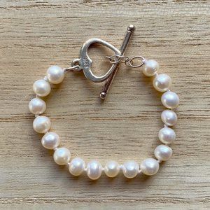 Pearl Bracelet Child Girl Toddler, Real Pearls and Sterling Silver Heart Clasp